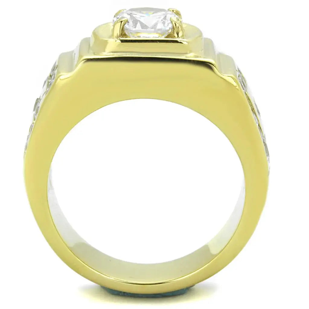 TK2045 - IP Gold(Ion Plating) Stainless Steel Ring with AAA Grade CZ in Clear - Alamode - Flyclothing LLC