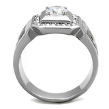 TK2046 - High polished (no plating) Stainless Steel Ring with AAA Grade CZ  in Clear - Alamode