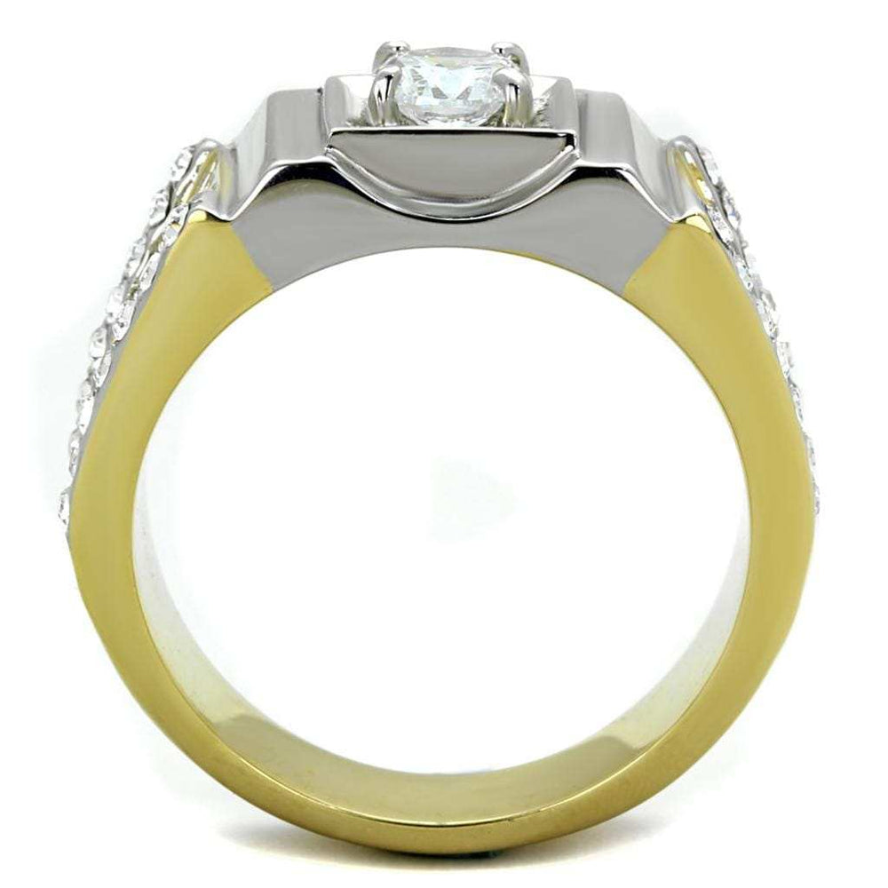 TK2049 - Two-Tone IP Gold (Ion Plating) Stainless Steel Ring with AAA Grade CZ in Clear - Alamode - Flyclothing LLC