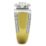 TK2049 - Two-Tone IP Gold (Ion Plating) Stainless Steel Ring with AAA Grade CZ  in Clear - Alamode