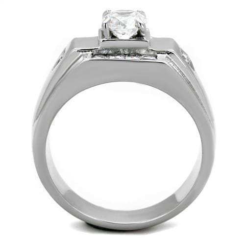 TK2052 - High polished (no plating) Stainless Steel Ring with AAA Grade CZ in Clear - Alamode - Flyclothing LLC