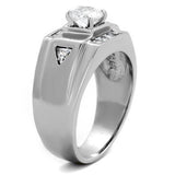 TK2052 - High polished (no plating) Stainless Steel Ring with AAA Grade CZ  in Clear - Alamode