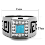 TK2053 - High polished (no plating) Stainless Steel Ring with Synthetic Turquoise in Sea Blue - Alamode