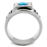 TK2053 - High polished (no plating) Stainless Steel Ring with Synthetic Turquoise in Sea Blue - Alamode