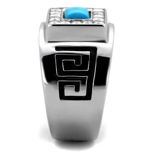 TK2053 - High polished (no plating) Stainless Steel Ring with Synthetic Turquoise in Sea Blue - Alamode - Flyclothing LLC