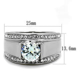 TK2054 - High polished (no plating) Stainless Steel Ring with AAA Grade CZ  in Clear - Alamode