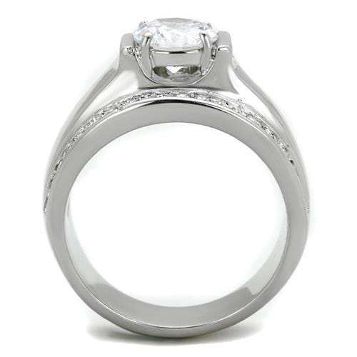 TK2054 - High polished (no plating) Stainless Steel Ring with AAA Grade CZ in Clear - Alamode - Flyclothing LLC