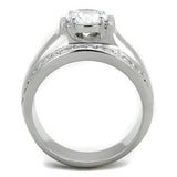 TK2054 - High polished (no plating) Stainless Steel Ring with AAA Grade CZ  in Clear - Alamode