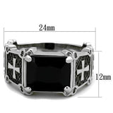 TK2055 - High polished (no plating) Stainless Steel Ring with Synthetic Synthetic Glass in Jet - Alamode