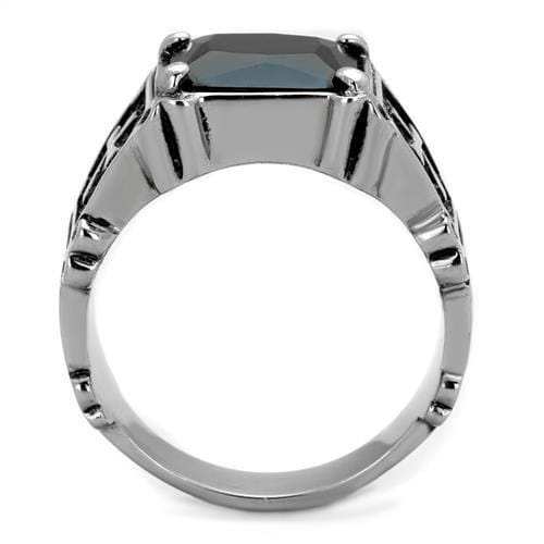 TK2055 - High polished (no plating) Stainless Steel Ring with Synthetic Synthetic Glass in Jet - Alamode - Flyclothing LLC