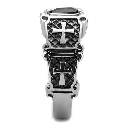 TK2055 - High polished (no plating) Stainless Steel Ring with Synthetic Synthetic Glass in Jet - Alamode - Flyclothing LLC