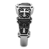 TK2055 - High polished (no plating) Stainless Steel Ring with Synthetic Synthetic Glass in Jet - Alamode
