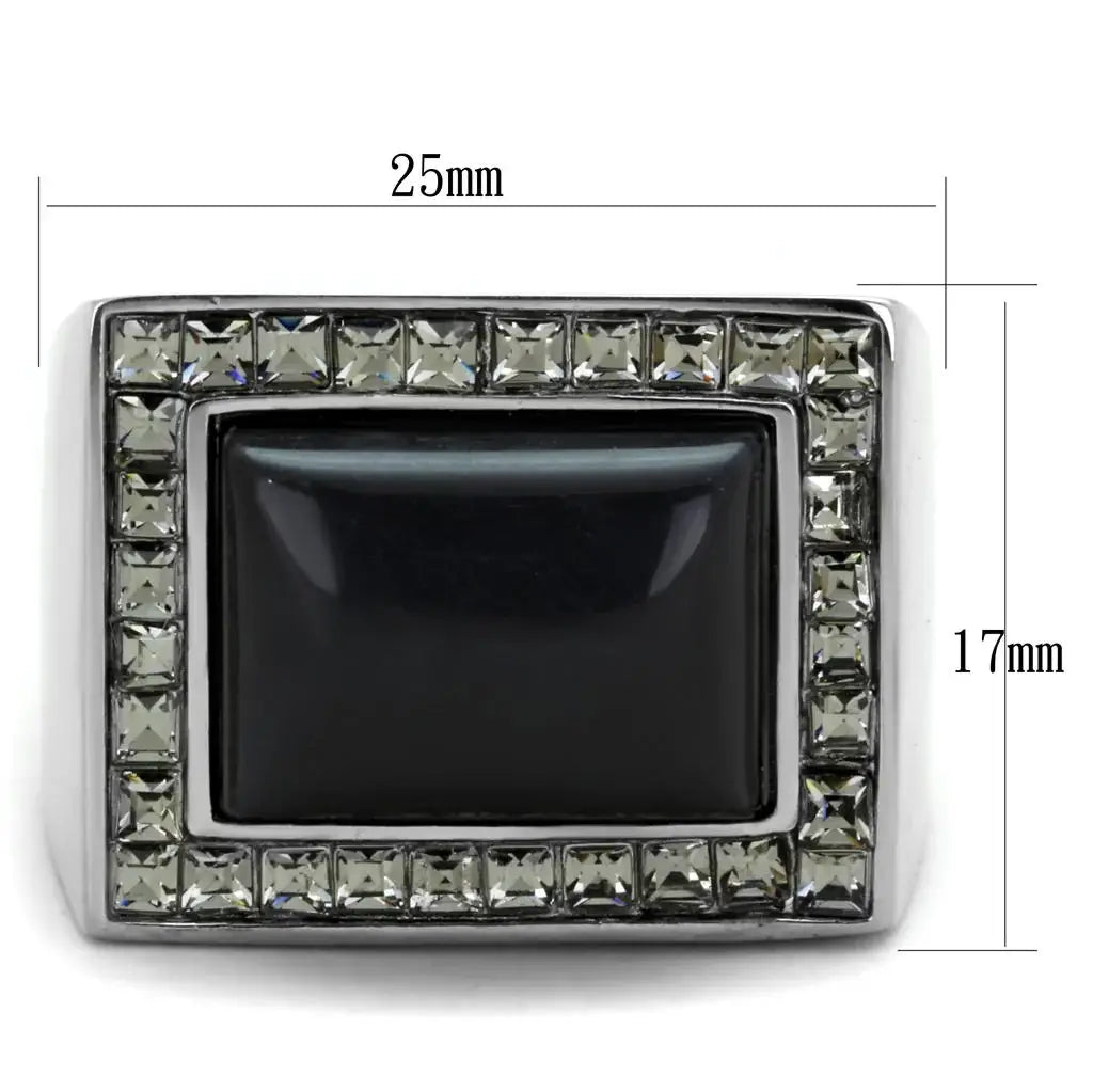 TK2065 - High polished (no plating) Stainless Steel Ring with Synthetic Cat Eye in Smoked Quartz - Alamode - Flyclothing LLC