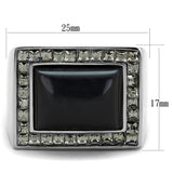 TK2065 - High polished (no plating) Stainless Steel Ring with Synthetic Cat Eye in Smoked Quartz - Alamode