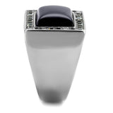 TK2065 - High polished (no plating) Stainless Steel Ring with Synthetic Cat Eye in Smoked Quartz - Alamode