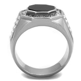 TK2066 - High polished (no plating) Stainless Steel Ring with Top Grade Crystal  in Clear - Alamode