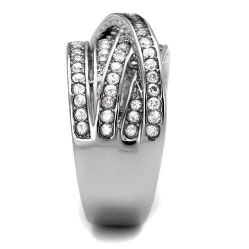 TK2096 - High polished (no plating) Stainless Steel Ring with AAA Grade CZ in Clear - Alamode - Flyclothing LLC