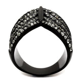 TK2097 - IP Black(Ion Plating) Stainless Steel Ring with Top Grade Crystal  in Black Diamond - Alamode