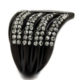 TK2097 - IP Black(Ion Plating) Stainless Steel Ring with Top Grade Crystal  in Black Diamond - Alamode