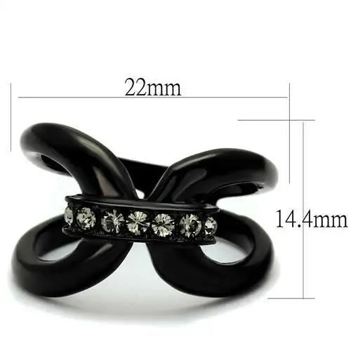 TK2098 - IP Black(Ion Plating) Stainless Steel Ring with Top Grade Crystal in Black Diamond - Alamode - Flyclothing LLC