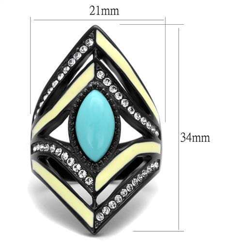 TK2099 - IP Black(Ion Plating) Stainless Steel Ring with Synthetic Turquoise in Sea Blue - Alamode - Flyclothing LLC