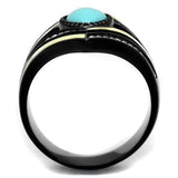 TK2099 - IP Black(Ion Plating) Stainless Steel Ring with Synthetic Turquoise in Sea Blue - Alamode