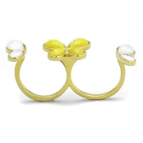 TK2101 - IP Gold(Ion Plating) Stainless Steel Ring with Synthetic Synthetic Stone in Citrine Yellow - Alamode - Flyclothing LLC