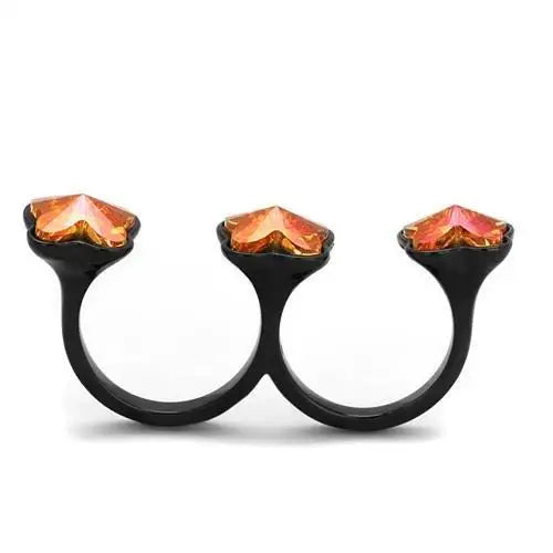 TK2102 - IP Black(Ion Plating) Stainless Steel Ring with Top Grade Crystal in Rose - Alamode - Flyclothing LLC
