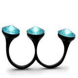 TK2103 - IP Black(Ion Plating) Stainless Steel Ring with Top Grade Crystal  in Sea Blue - Alamode