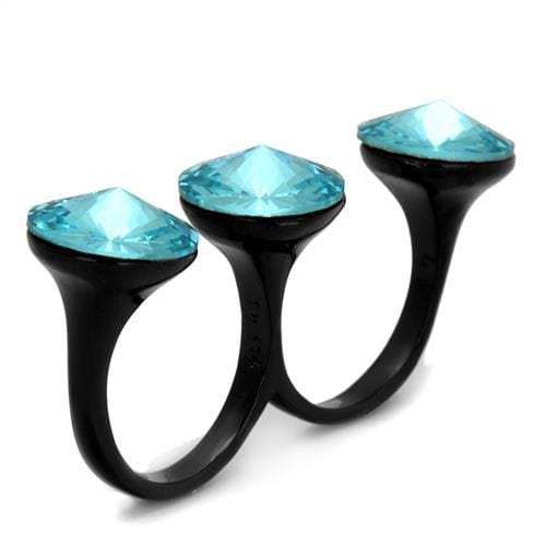TK2103 - IP Black(Ion Plating) Stainless Steel Ring with Top Grade Crystal in Sea Blue - Alamode - Flyclothing LLC