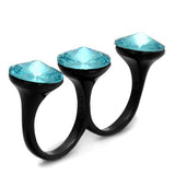 TK2103 - IP Black(Ion Plating) Stainless Steel Ring with Top Grade Crystal  in Sea Blue - Alamode