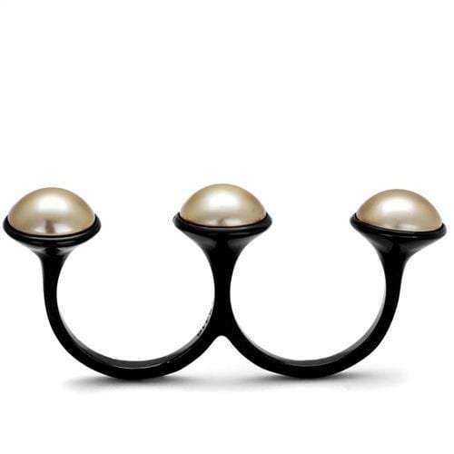 TK2104 - IP Black(Ion Plating) Stainless Steel Ring with Synthetic Pearl in Metallic Light Gold - Alamode - Flyclothing LLC