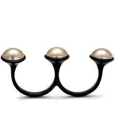 TK2104 - IP Black(Ion Plating) Stainless Steel Ring with Synthetic Pearl in Metallic Light Gold