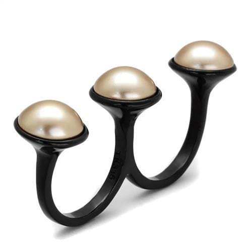 TK2104 - IP Black(Ion Plating) Stainless Steel Ring with Synthetic Pearl in Metallic Light Gold - Alamode - Flyclothing LLC