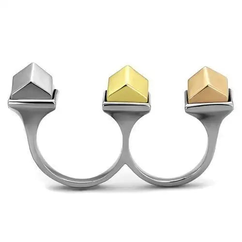 TK2109 - Three Tone IPÃ¯Â¼Ë†IP Gold & IP Rose Gold & High Polished) Stainless Steel Ring with No Stone - Alamode - Flyclothing LLC