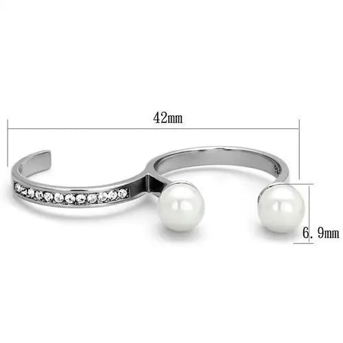TK2110 - High polished (no plating) Stainless Steel Ring with Synthetic Pearl in White - Alamode - Flyclothing LLC
