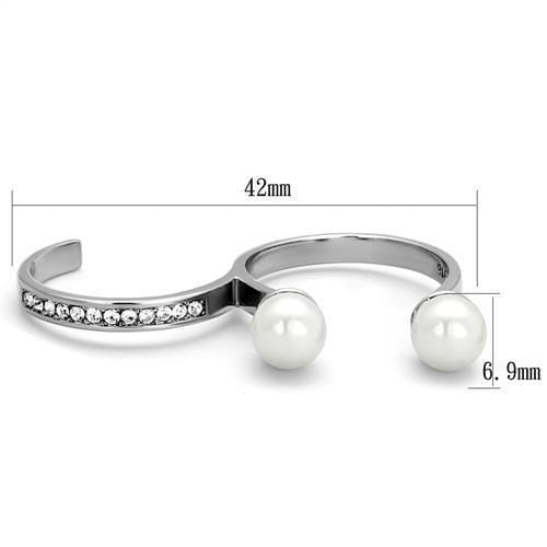 TK2110 - High polished (no plating) Stainless Steel Ring with Synthetic Pearl in White