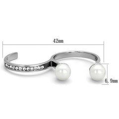 TK2110 - High polished (no plating) Stainless Steel Ring with Synthetic Pearl in White