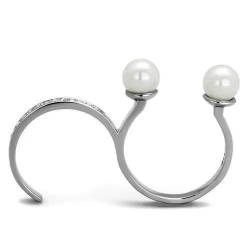 TK2110 - High polished (no plating) Stainless Steel Ring with Synthetic Pearl in White - Alamode - Flyclothing LLC