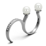 TK2110 - High polished (no plating) Stainless Steel Ring with Synthetic Pearl in White - Alamode
