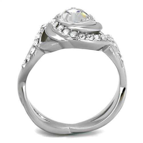 TK2111 - High polished (no plating) Stainless Steel Ring with Top Grade Crystal in Clear - Alamode - Flyclothing LLC