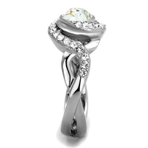 TK2111 - High polished (no plating) Stainless Steel Ring with Top Grade Crystal in Clear - Alamode - Flyclothing LLC