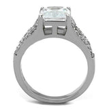 TK2112 - High polished (no plating) Stainless Steel Ring with AAA Grade CZ  in Clear - Alamode
