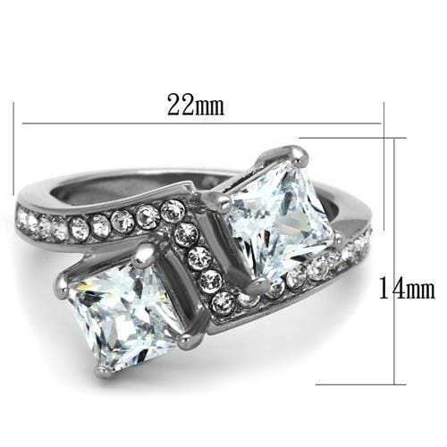 TK2113 - High polished (no plating) Stainless Steel Ring with AAA Grade CZ in Clear - Alamode - Flyclothing LLC