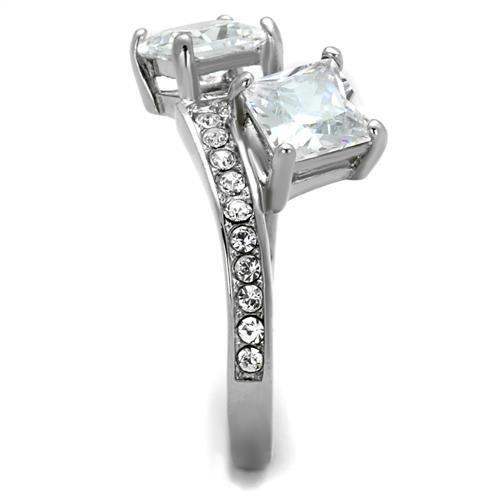 TK2113 - High polished (no plating) Stainless Steel Ring with AAA Grade CZ in Clear - Alamode - Flyclothing LLC