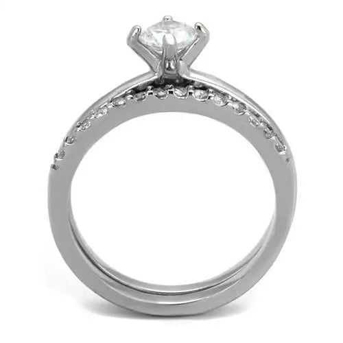 TK2115 - High polished (no plating) Stainless Steel Ring with AAA Grade CZ in Clear - Alamode - Flyclothing LLC