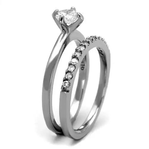 TK2115 - High polished (no plating) Stainless Steel Ring with AAA Grade CZ in Clear - Alamode - Flyclothing LLC