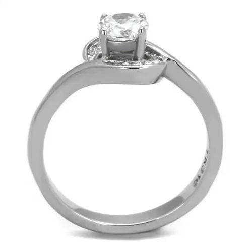 TK2116 - High polished (no plating) Stainless Steel Ring with AAA Grade CZ in Clear - Alamode - Flyclothing LLC
