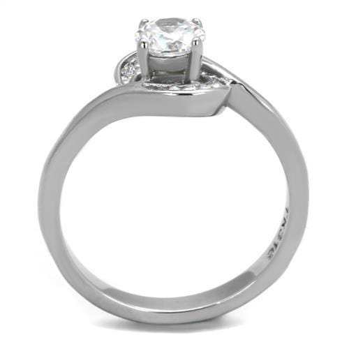 TK2116 - High polished (no plating) Stainless Steel Ring with AAA Grade CZ in Clear - Alamode - Flyclothing LLC