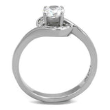 TK2116 - High polished (no plating) Stainless Steel Ring with AAA Grade CZ  in Clear - Alamode